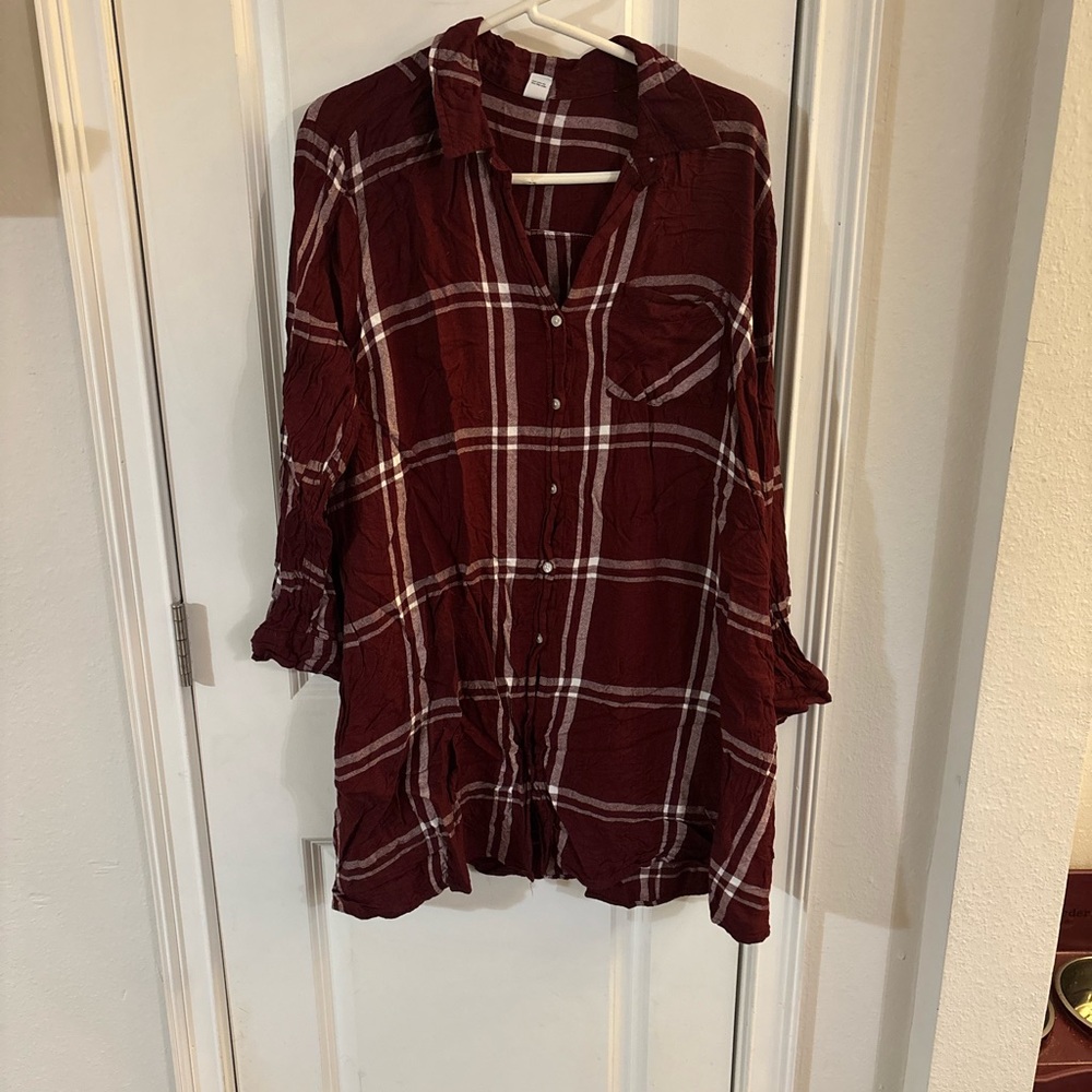 Burgundy Plaid Button-Up Shirt or Dress